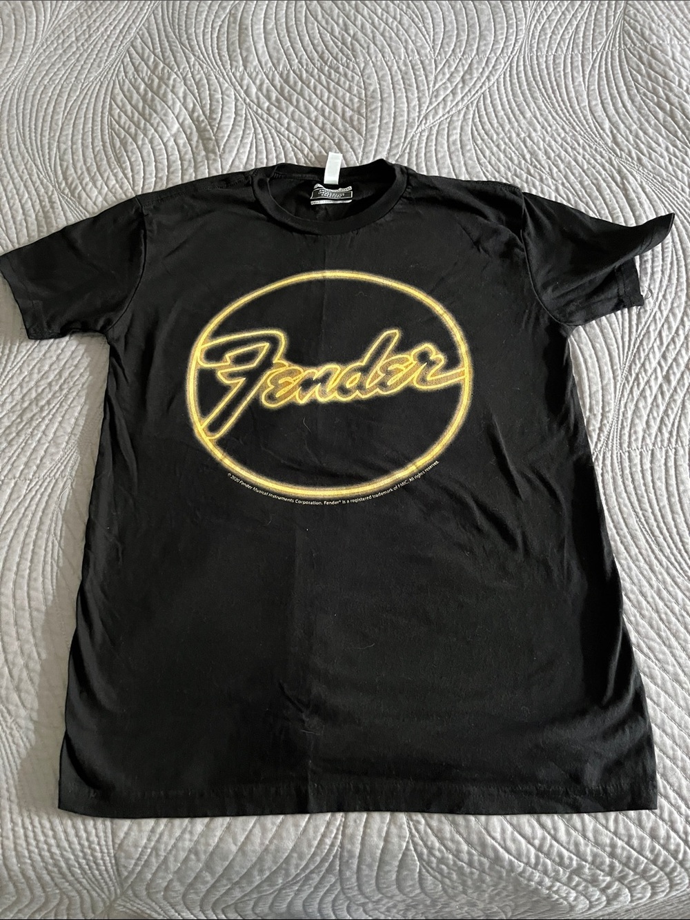 Fender Black T-Shirt with Yellow Script Logo
